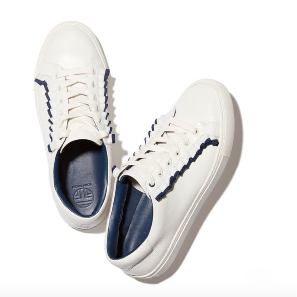 tory burch white leather ruffle sneakers - size 6